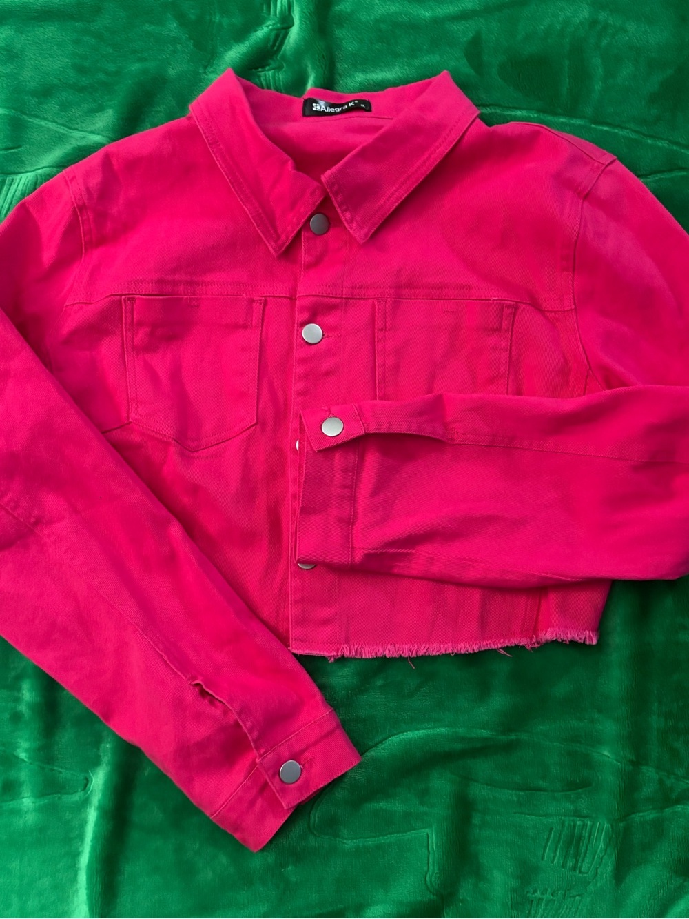 Allegra K Hot Pink Cropped Denim Jacket